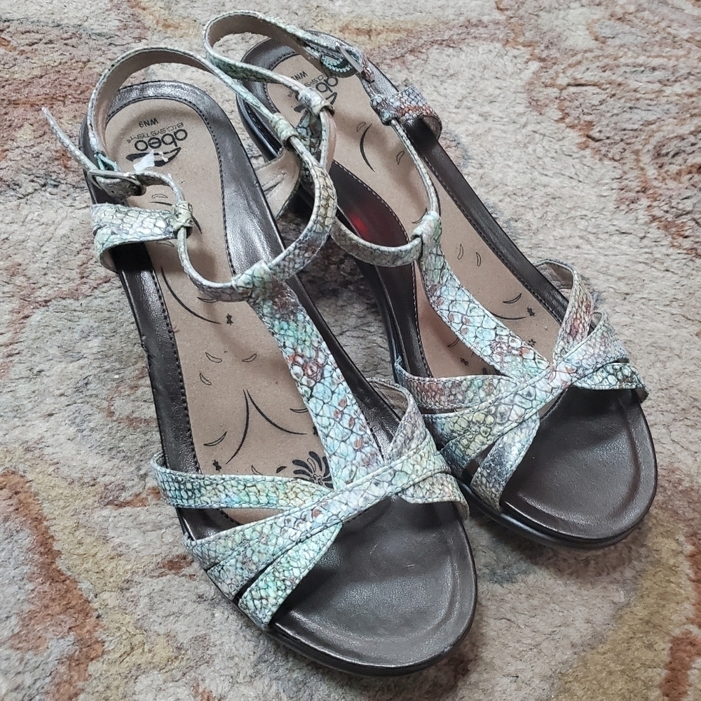Abeo Georgie snakeskin blue multi wedge sandal